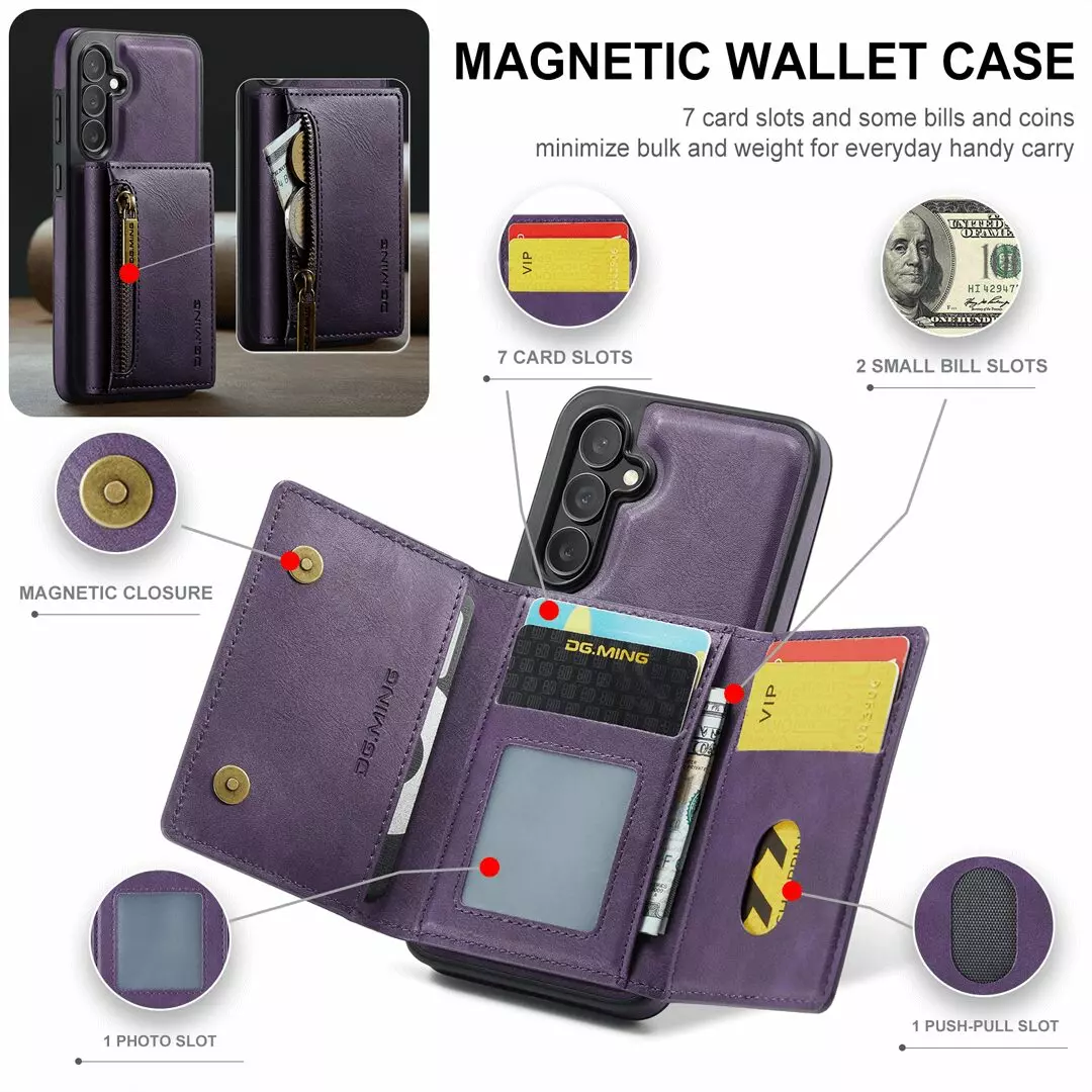 Samsung Galaxy S24 Wallet Case RFID Blocking Purple by DG.MING - Image 5