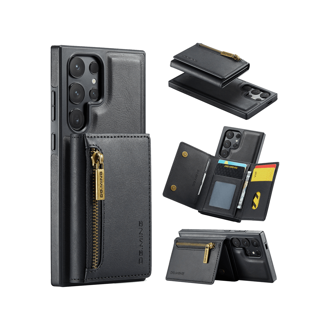 Samsung Galaxy S24 Ultra wallet case black DG.MING detachable RFID blocking kickstand