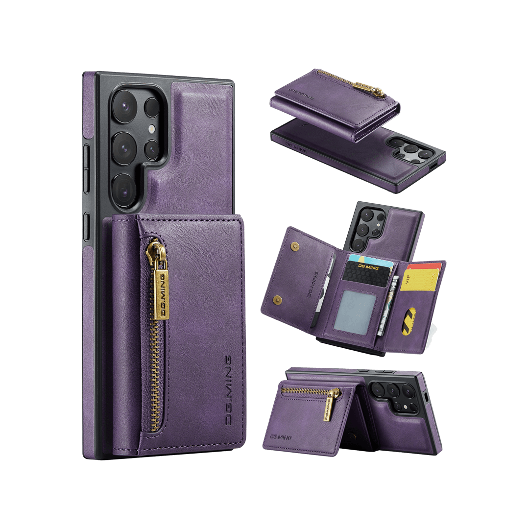 Samsung Galaxy S24 Ultra wallet case purple DG.MING detachable RFID blocking kickstand