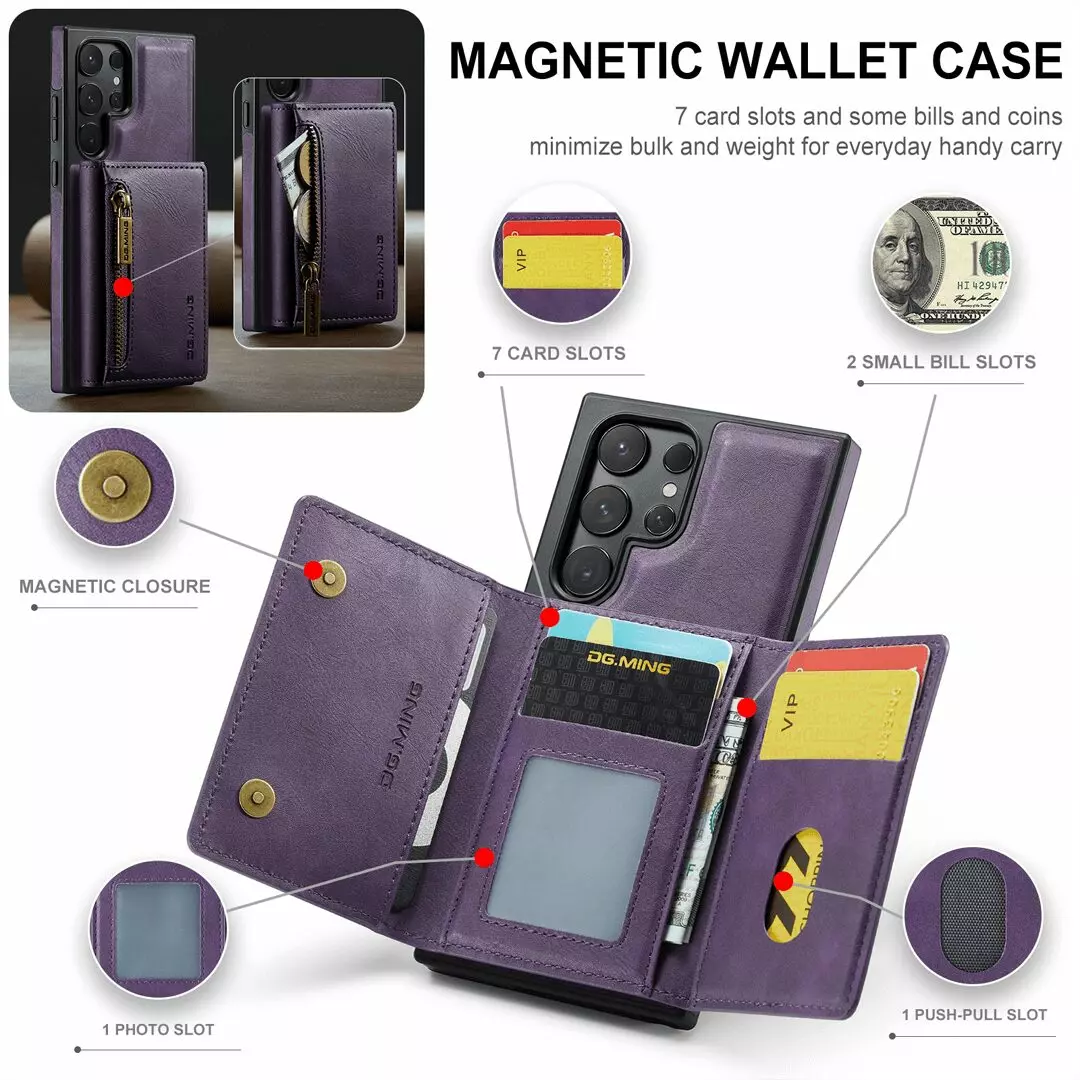 Samsung Galaxy S24 Ultra Wallet Case RFID Blocking Purple by DG.MING - Image 5
