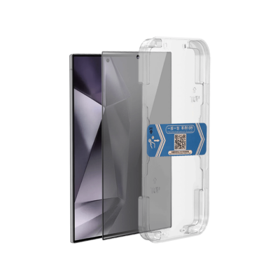 Samsung Galaxy S24 Ultra privacy tempered glass screen protector with alignment tool front view
