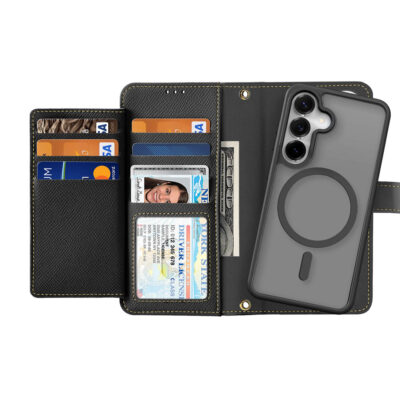 Samsung Galaxy S25 Plus 2 in 1 Magnetic Charging Wallet Case - Black | Lawa Series by Dux Ducis