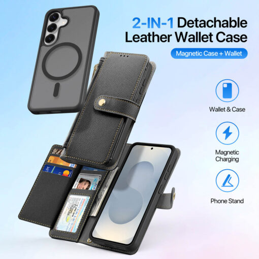 Samsung Galaxy S25 Plus 2 in 1 Magnetic Charging Wallet Case - Black | Lawa Series by Dux Ducis - Image 3