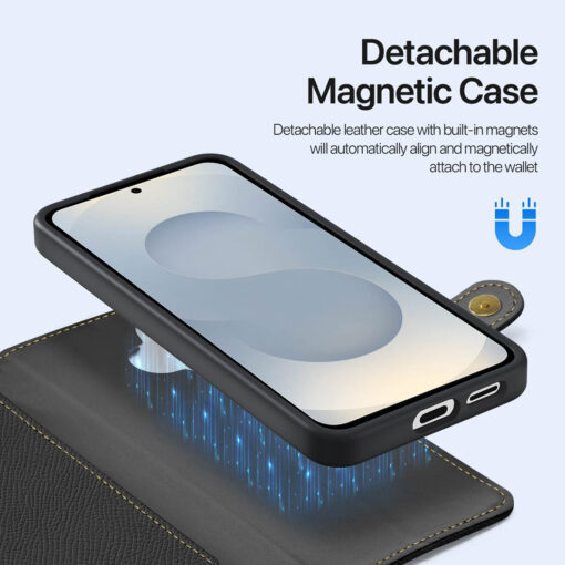 Samsung Galaxy S25 Plus 2 in 1 Magnetic Charging Wallet Case - Black | Lawa Series by Dux Ducis - Image 5