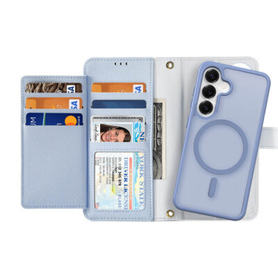 Samsung Galaxy S25 Plus 2 in 1 Magnetic Charging Wallet Case - Light Blue | Lawa Series by Dux Ducis