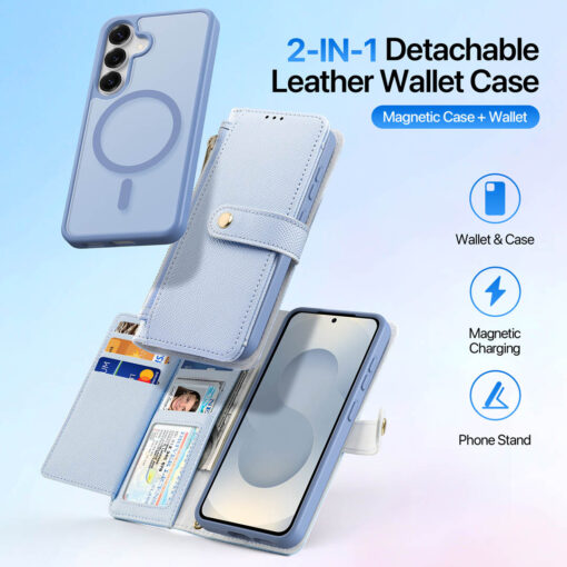 Samsung Galaxy S25 Plus 2 in 1 Magnetic Charging Wallet Case - Light Blue | Lawa Series by Dux Ducis - Image 3