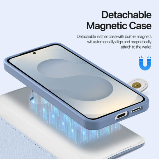 Samsung Galaxy S25 Plus 2 in 1 Magnetic Charging Wallet Case - Light Blue | Lawa Series by Dux Ducis - Image 5