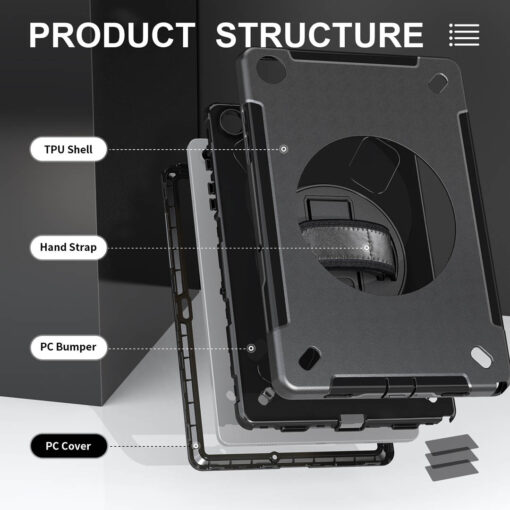 Samsung Galaxy Tab A9 Plus Premium Rugged Case - 360° Rotating Stand, Shockproof Shell, Hand and Shoulder Straps - Image 3
