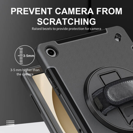 Samsung Galaxy Tab A9 Plus Premium Rugged Case - 360° Rotating Stand, Shockproof Shell, Hand and Shoulder Straps - Image 4