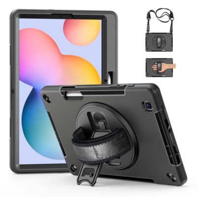 Samsung Galaxy Tab S6 Lite rugged heavy duty case with hand strap and kickstand