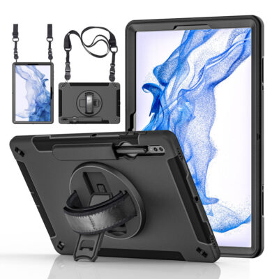 Samsung Galaxy Tab S8 Plus S7 Plus S7 FE rugged heavy duty case with hand strap and kickstand
