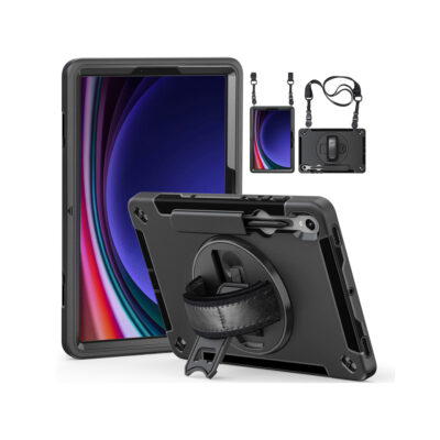 Samsung Galaxy Tab S9 / S9 FE / S10 FE Premium Heavy Duty Case - 360° Rotating Stand, Shockproof Protection, Hand / Shoulder Straps