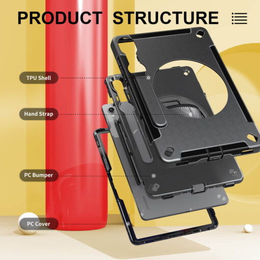 Samsung Galaxy Tab S9 / S9 FE / S10 FE Premium Heavy Duty Case - 360° Rotating Stand, Shockproof Protection, Hand / Shoulder Straps - Image 3
