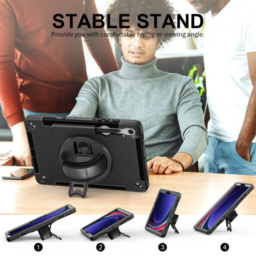 Samsung Galaxy Tab S9 / S9 FE / S10 FE Premium Heavy Duty Case - 360° Rotating Stand, Shockproof Protection, Hand / Shoulder Straps - Image 7
