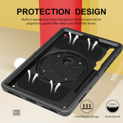 Samsung Galaxy Tab S9 / S9 FE / S10 FE Premium Heavy Duty Case - 360° Rotating Stand, Shockproof Protection, Hand / Shoulder Straps - Image 8
