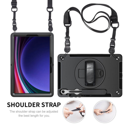 Samsung Galaxy Tab S9 / S9 FE / S10 FE Premium Heavy Duty Case - 360° Rotating Stand, Shockproof Protection, Hand / Shoulder Straps - Image 9