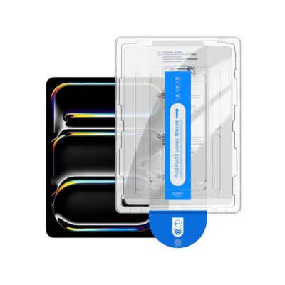iPad Pro 13-inch screen protector with alignment tool, tempered glass front view