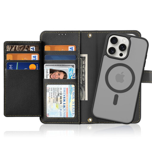 DUX DUCIS Lawa Series iPhone 15 Pro Max Wallet Case - Black, Detachable, Magnetic Charging, Card Holder Protection - Image 2