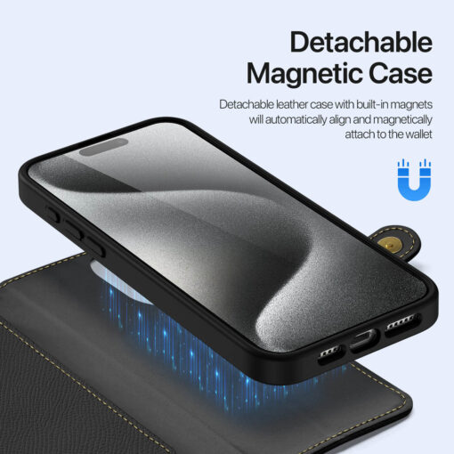 DUX DUCIS Lawa Series iPhone 15 Pro Max Wallet Case - Black, Detachable, Magnetic Charging, Card Holder Protection - Image 5