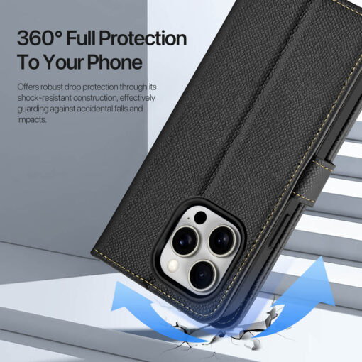 DUX DUCIS Lawa Series iPhone 15 Pro Max Wallet Case - Black, Detachable, Magnetic Charging, Card Holder Protection - Image 10