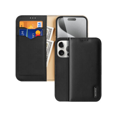 iPhone 15 Pro leather wallet case black by Dux Ducis