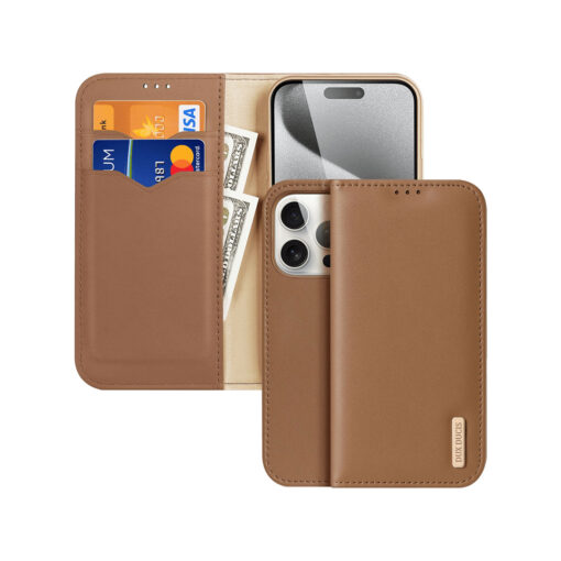 iPhone 15 Pro leather wallet case brown by Dux Ducis