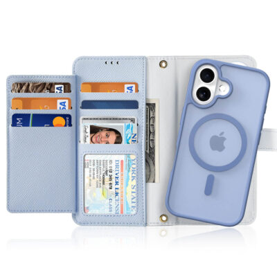 iPhone 16 Plus 2 in 1 Magnetic Charging Wallet Case - Light Blue | Lawa Series by Dux Ducis
