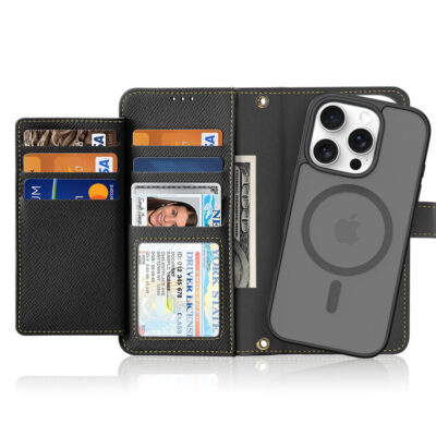 iPhone 16 Pro Max 2 in 1 Magnetic Charging Wallet Case - Black | Lawa Series by Dux Ducis