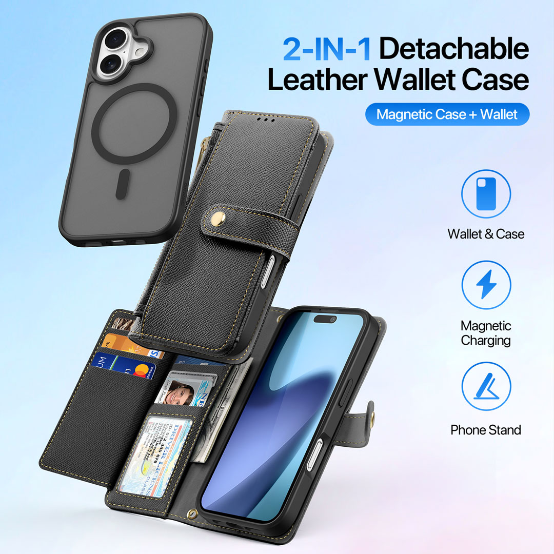 iPhone 17 Detachable Magnetic Wallet Case - Black | Lawa Series by Dux Ducis - Image 3