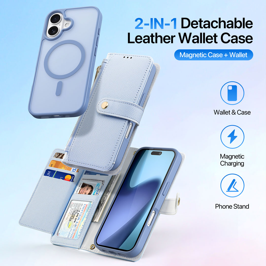 iPhone 17 Detachable Magnetic Wallet Case - Blue | Lawa Series by Dux Ducis - Image 3