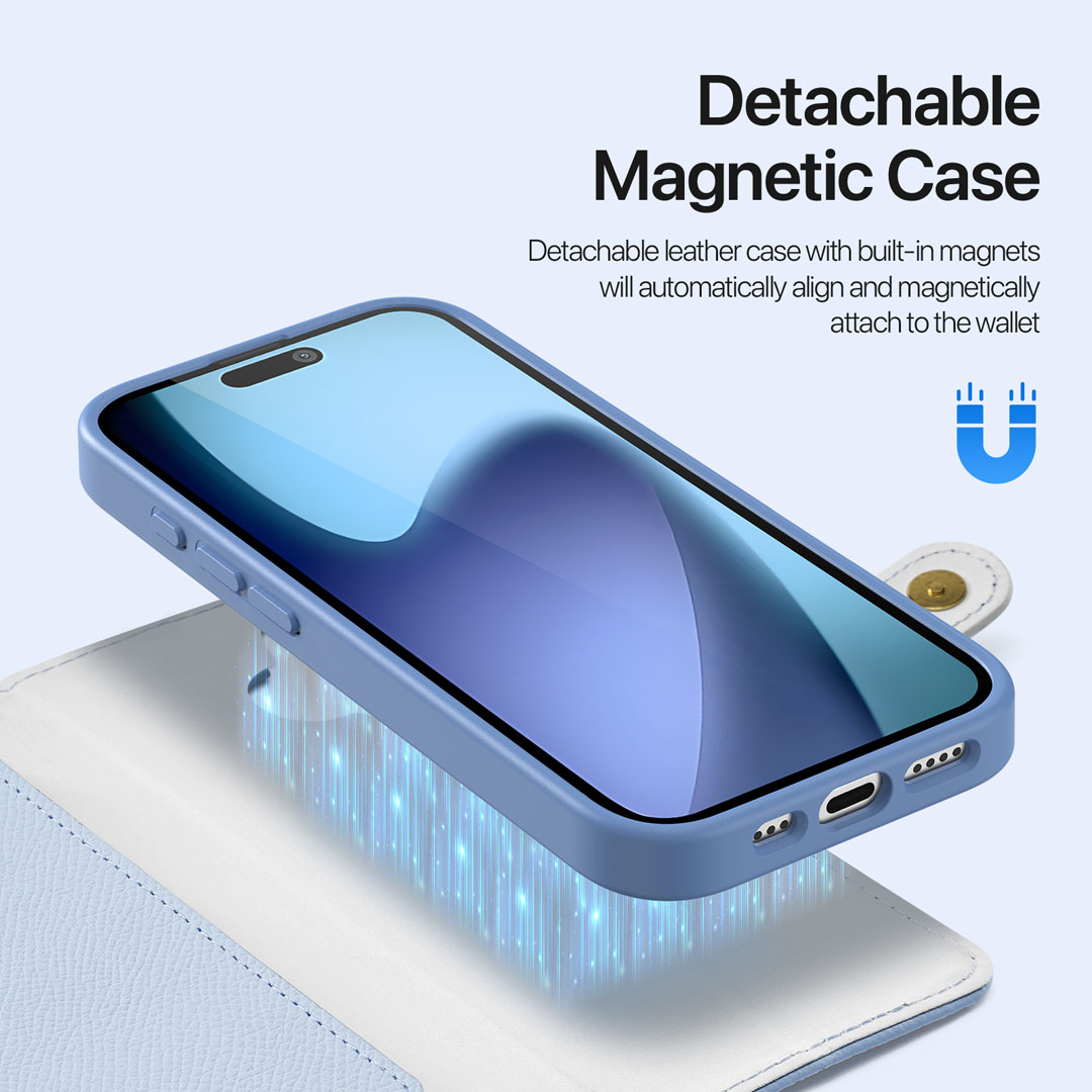 iPhone 17 Detachable Magnetic Wallet Case - Blue | Lawa Series by Dux Ducis - Image 5