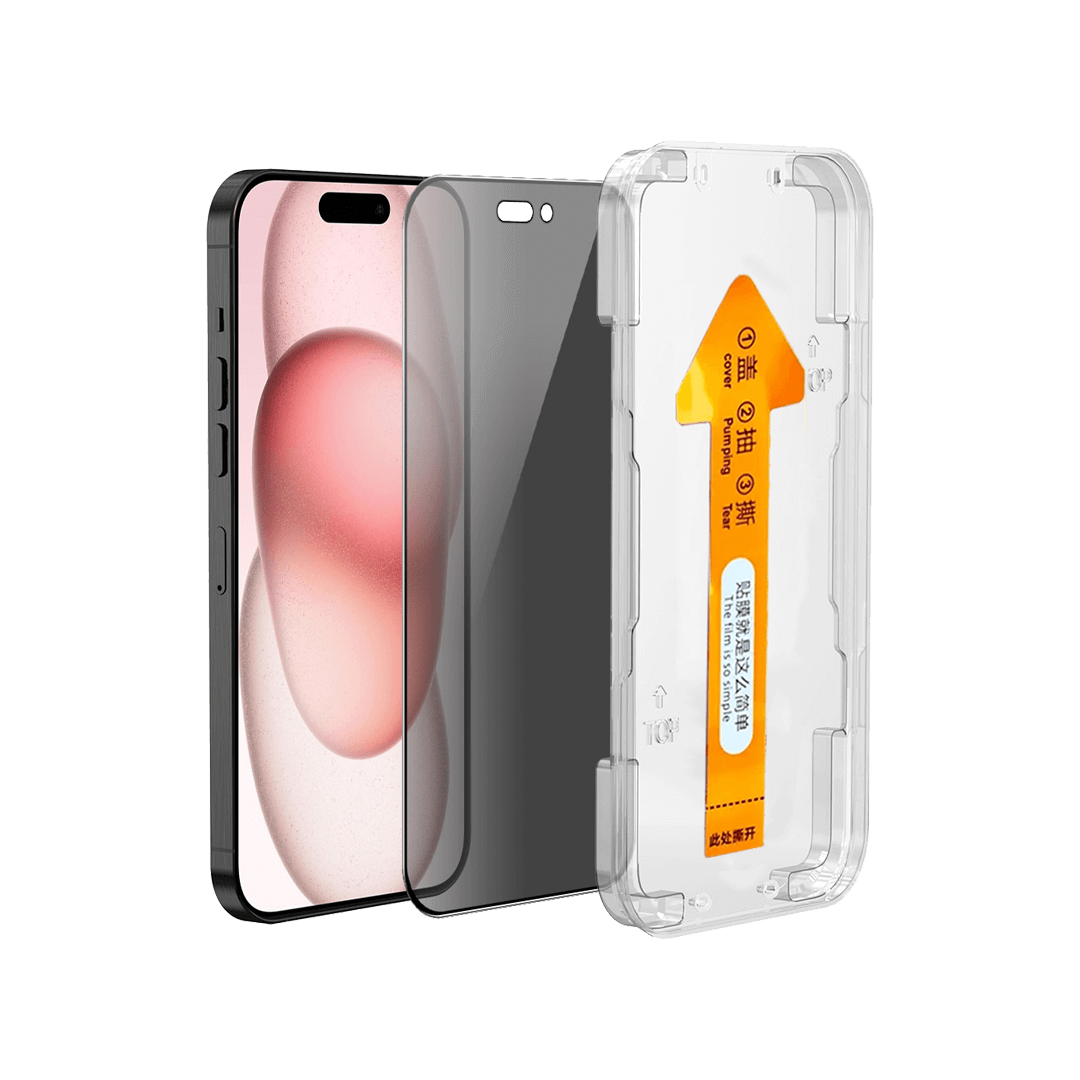 iPhone 16 Plus privacy screen protector black front view