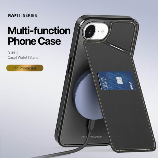 iPhone 16e 3 in 1 Magnetic Charging Wallet Case with Stand - Black | Rafi II Series by Dux Ducis - Image 3