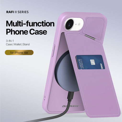 iPhone 16e 3 in 1 Magnetic Charging Wallet Case with Stand - Purple | Rafi II Series by Dux Ducis - Image 3