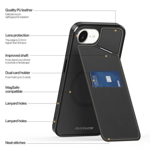 iPhone 16e 3 in 1 Magnetic Charging Wallet Case with Stand - Black | Rafi II Series by Dux Ducis - Image 4