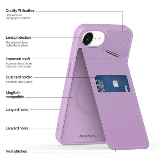 iPhone 16e 3 in 1 Magnetic Charging Wallet Case with Stand - Purple | Rafi II Series by Dux Ducis - Image 4