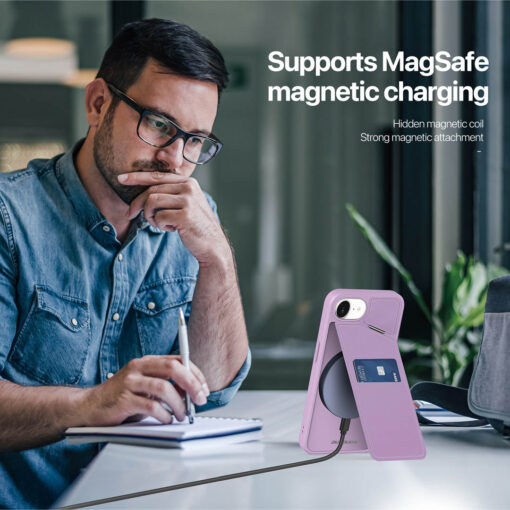 iPhone 16e 3 in 1 Magnetic Charging Wallet Case with Stand - Purple | Rafi II Series by Dux Ducis - Image 6