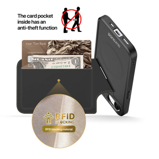 iPhone 16e 3 in 1 Magnetic Charging Wallet Case with Stand - Black | Rafi II Series by Dux Ducis - Image 8