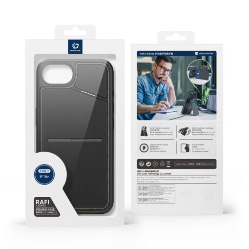 iPhone 16e 3 in 1 Magnetic Charging Wallet Case with Stand - Black | Rafi II Series by Dux Ducis - Image 11