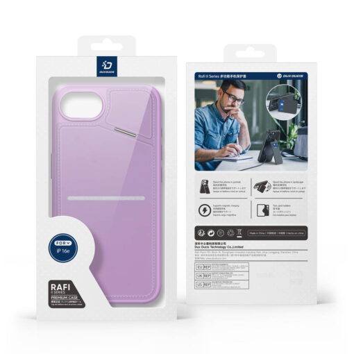 iPhone 16e 3 in 1 Magnetic Charging Wallet Case with Stand - Purple | Rafi II Series by Dux Ducis - Image 11