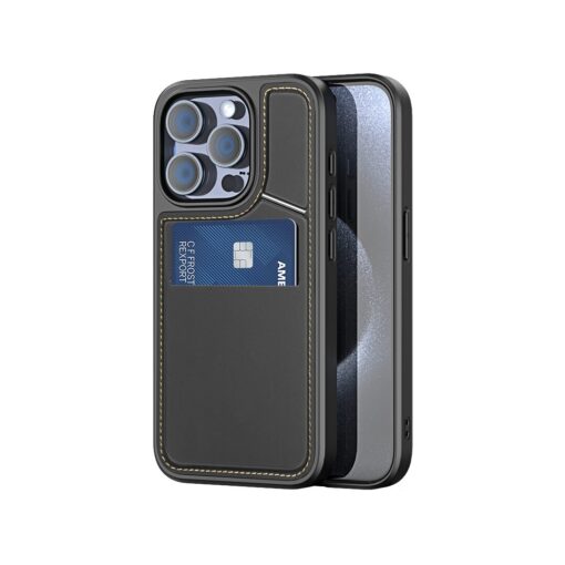 iPhone 15 Pro card holder back cover with stand black by Dux Ducis