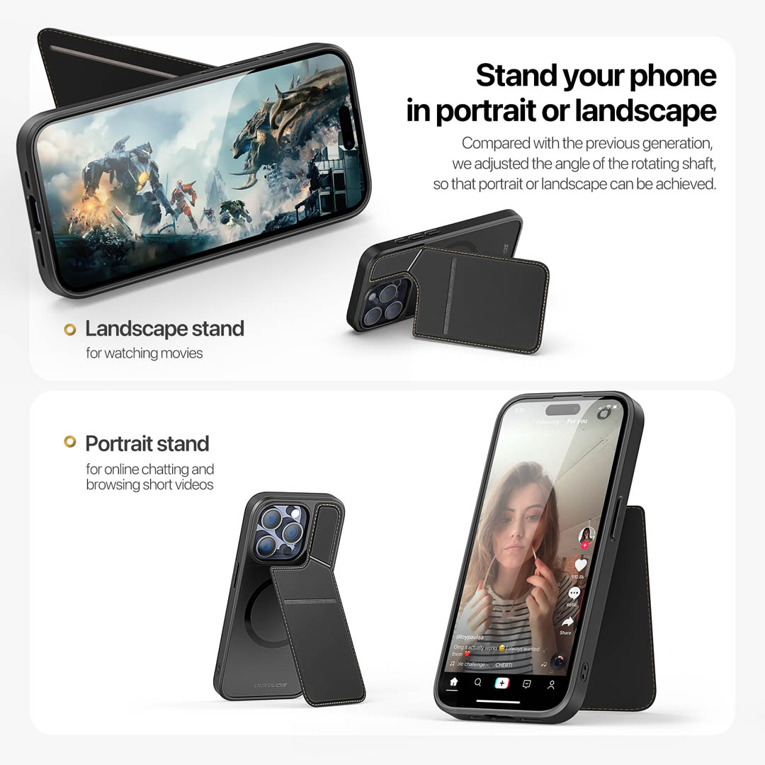 iPhone 15 Pro 3 in 1 Magnetic Charging Wallet Case with Stand - Black | Rafi II Series by Dux Ducis - Image 5