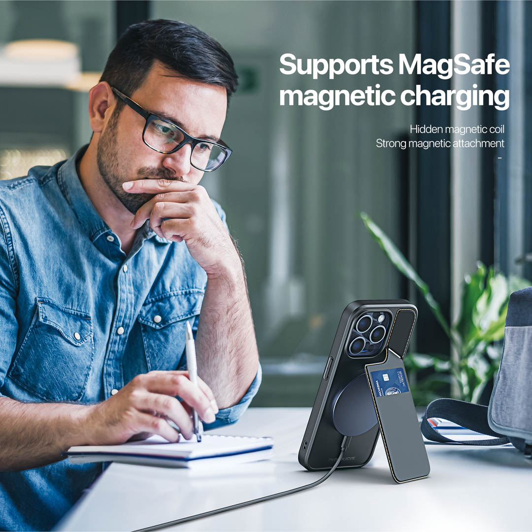 iPhone 15 Pro 3 in 1 Magnetic Charging Wallet Case with Stand - Black | Rafi II Series by Dux Ducis - Image 6