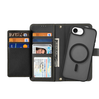 iPhone 16e 2 in 1 Magnetic Wallet Case - Black | DUX DUCIS Lawa Series