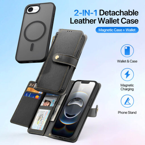 iPhone 16e 2 in 1 Magnetic Charging Wallet Case - Black | Lawa Series by Dux Ducis - Image 3