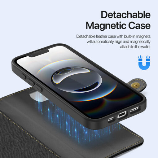 iPhone 16e 2 in 1 Magnetic Charging Wallet Case - Black | Lawa Series by Dux Ducis - Image 5