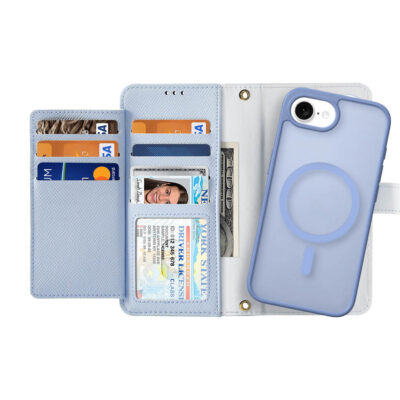 iPhone 16e 2 in 1 Magnetic Charging Wallet Case - Blue | Lawa Series by Dux Ducis