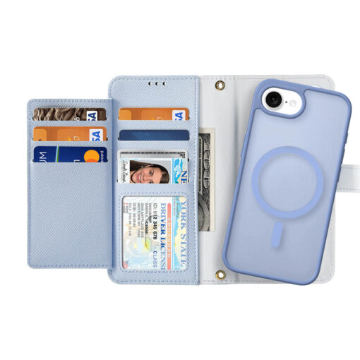 iPhone 16e 2 in 1 Magnetic Charging Wallet Case - Blue | Lawa Series by Dux Ducis