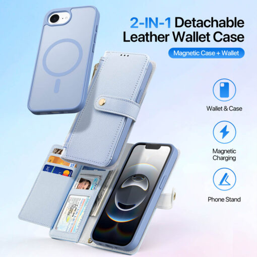 iPhone 16e 2 in 1 Magnetic Charging Wallet Case - Blue | Lawa Series by Dux Ducis - Image 3