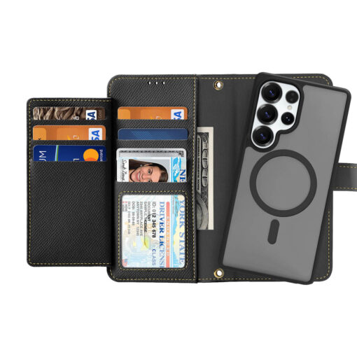 Samsung Galaxy S25 Ultra 2 in 1 Magnetic Charging Wallet Case - Black | Lawa Series by Dux Ducis